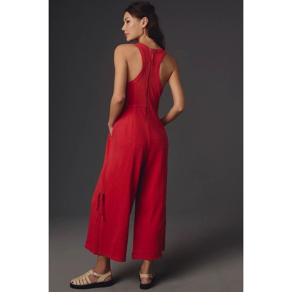 Anthropologie Daily Practice Seamed Wide-Leg Jumpsuit One-Piece Red Medium NEW - Picture 3 of 5